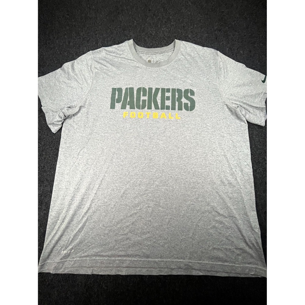 Green Bay Packers T-Shirt Mens XL Gray Dri-Fit Nike NFL Football Sports Crewneck
